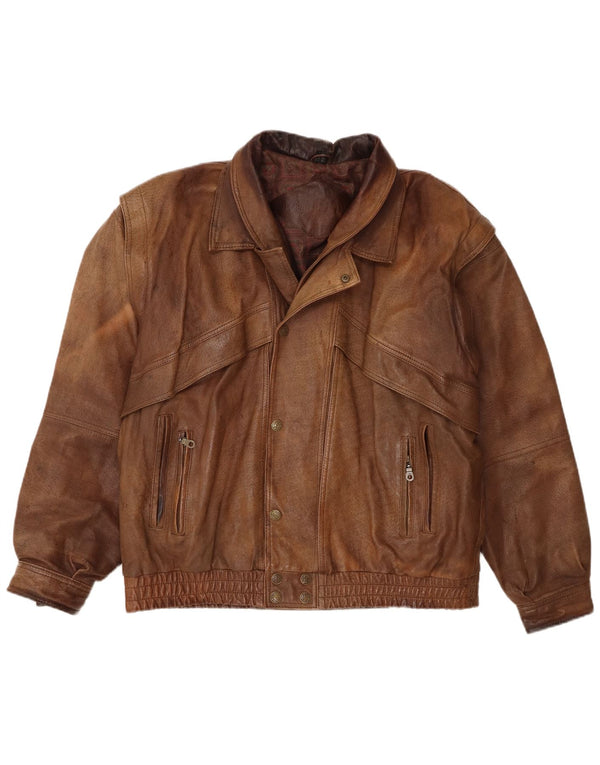 Vintage Ανδρικό Δερμάτινο Μπουφάν UK 44 2XL Καφέ Δερμάτινο