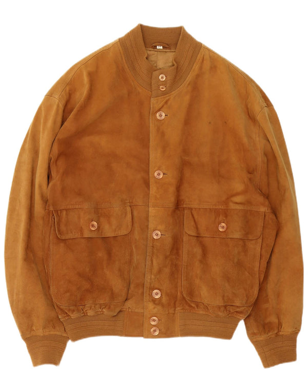 Vintage Ανδρικό Suede Bomber Jacket IT 54 2XL Καφέ Δερμάτινο