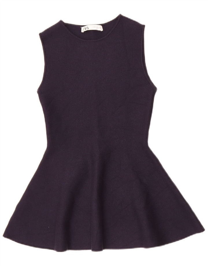 Zara γυναικείο υπερμεγέθη αμάνικο τουνίκ Τοπ 10 UK Small Navy Blue Viscose
