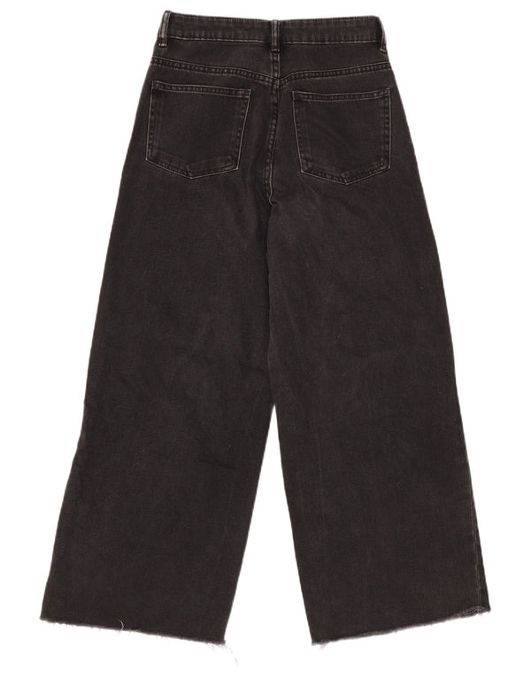 ZARA Γυναικείο ψηλό τζιν Crop φαρδύ πόδι W22 L25 μαύρο βαμβακερό