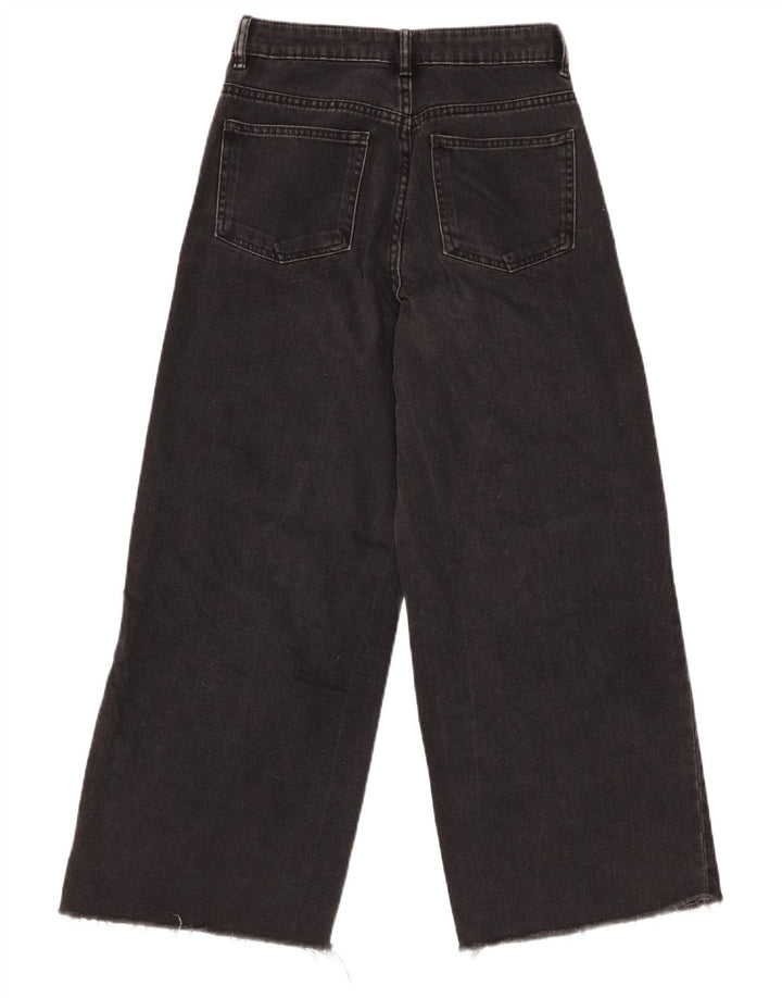 ZARA Γυναικείο ψηλό τζιν Crop φαρδύ πόδι W22 L25 μαύρο βαμβακερό