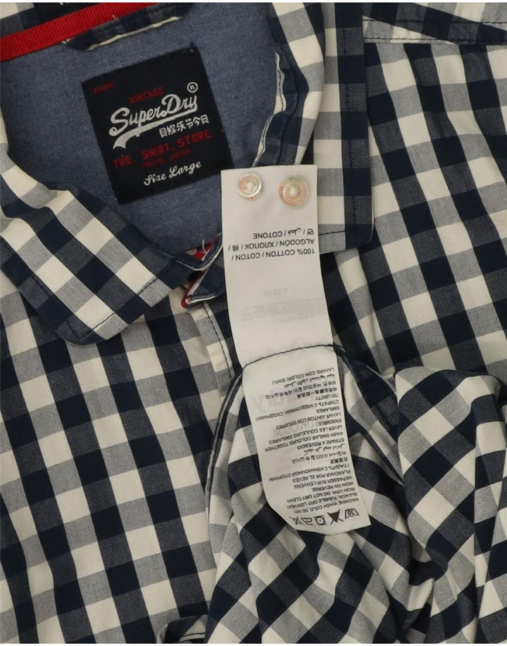 Ανδρικό πουκάμισο Superdry Μεγάλο Navy Blue Gingham Cotton