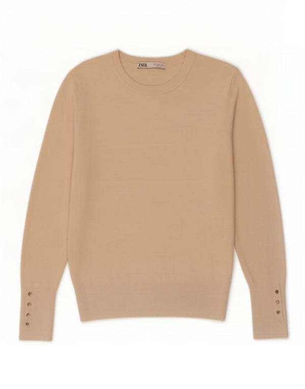 Zara Γυναικείο πουλόβερ με λαιμόκαυστο UK 14 μεγάλο μπεζ βισκόζη