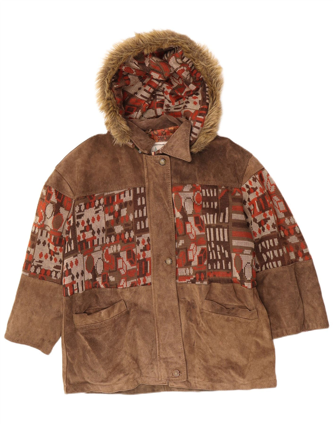 Vintage Γυναικείο Suede Oversized Windbreaker Coat IT 46 Large Beige Geometric