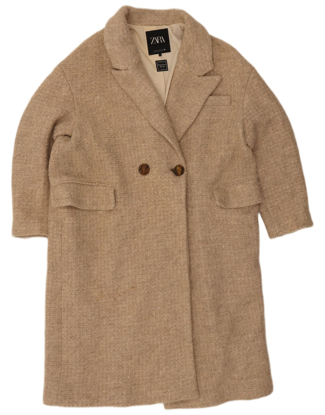 Zara Γυναικείο Παλτό με διπλό στήθος UK 42 XL Μπεζ μαλλί