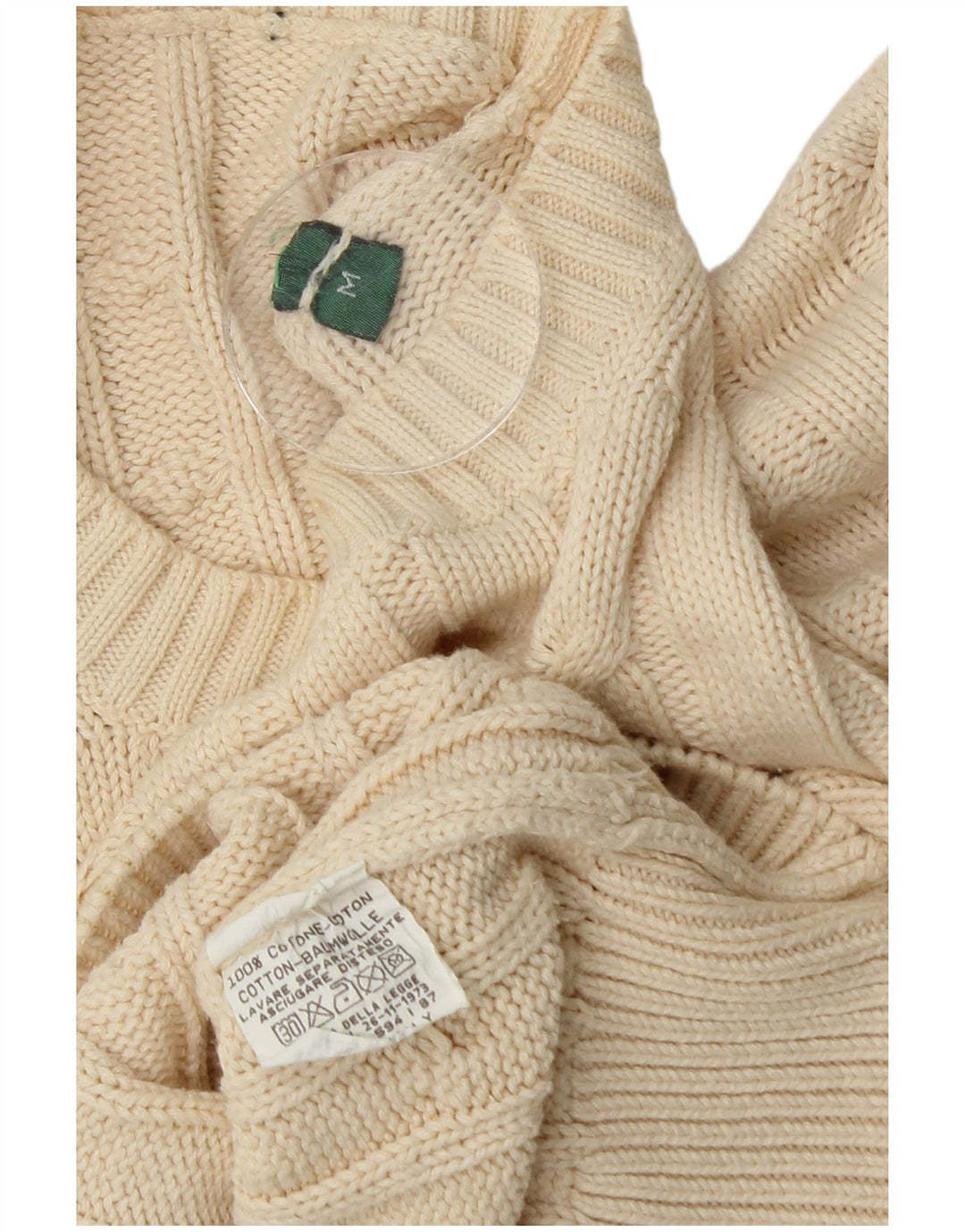 Vintage ανδρικό πουλόβερ με λαιμόκοψη, μεσαίο από λευκό βαμβακερό