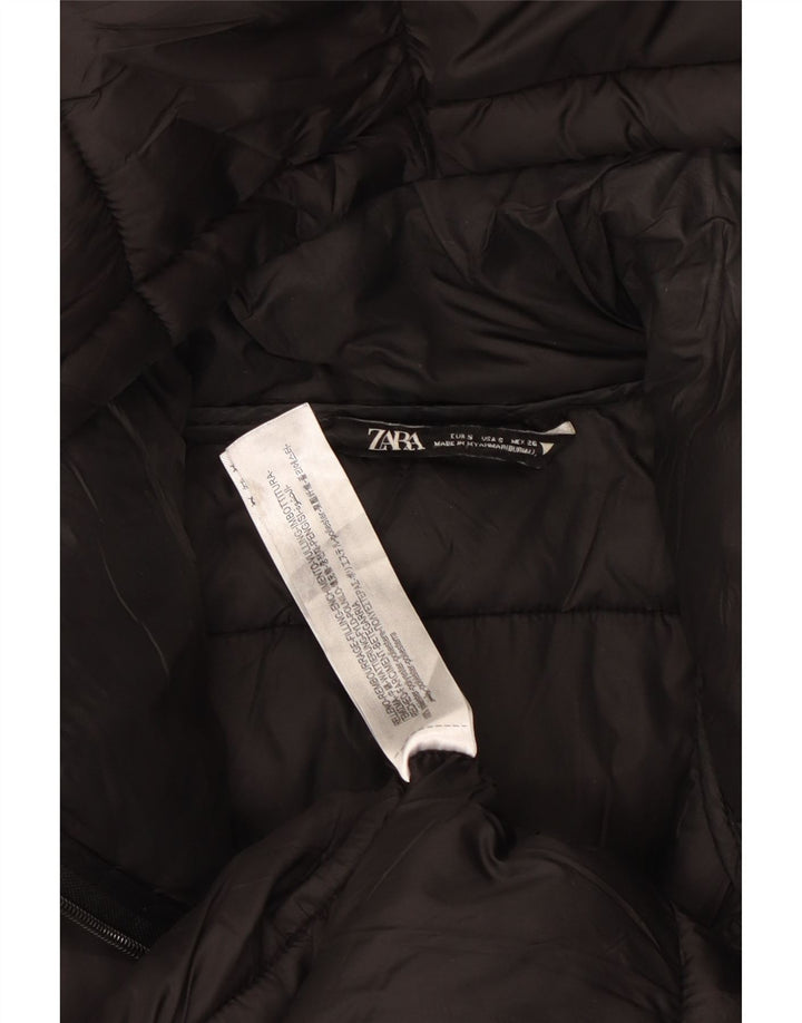ZARA Γυναικείο παλτό με κουκούλα μεγάλου μεγέθους UK 10 μικρό μαύρο πολυεστέρα