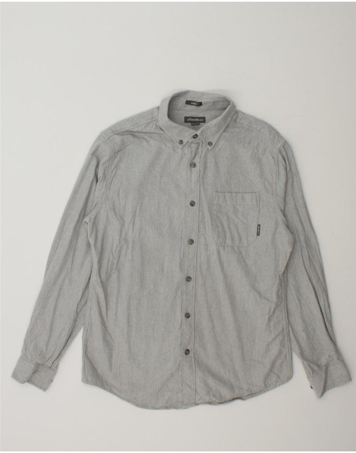 EDDIE BAUER Mens Classic Fit Shirt Medium Grey Herringbone Cotton Vintage Eddie Bauer and Second-Hand Eddie Bauer from Messina Hembry 