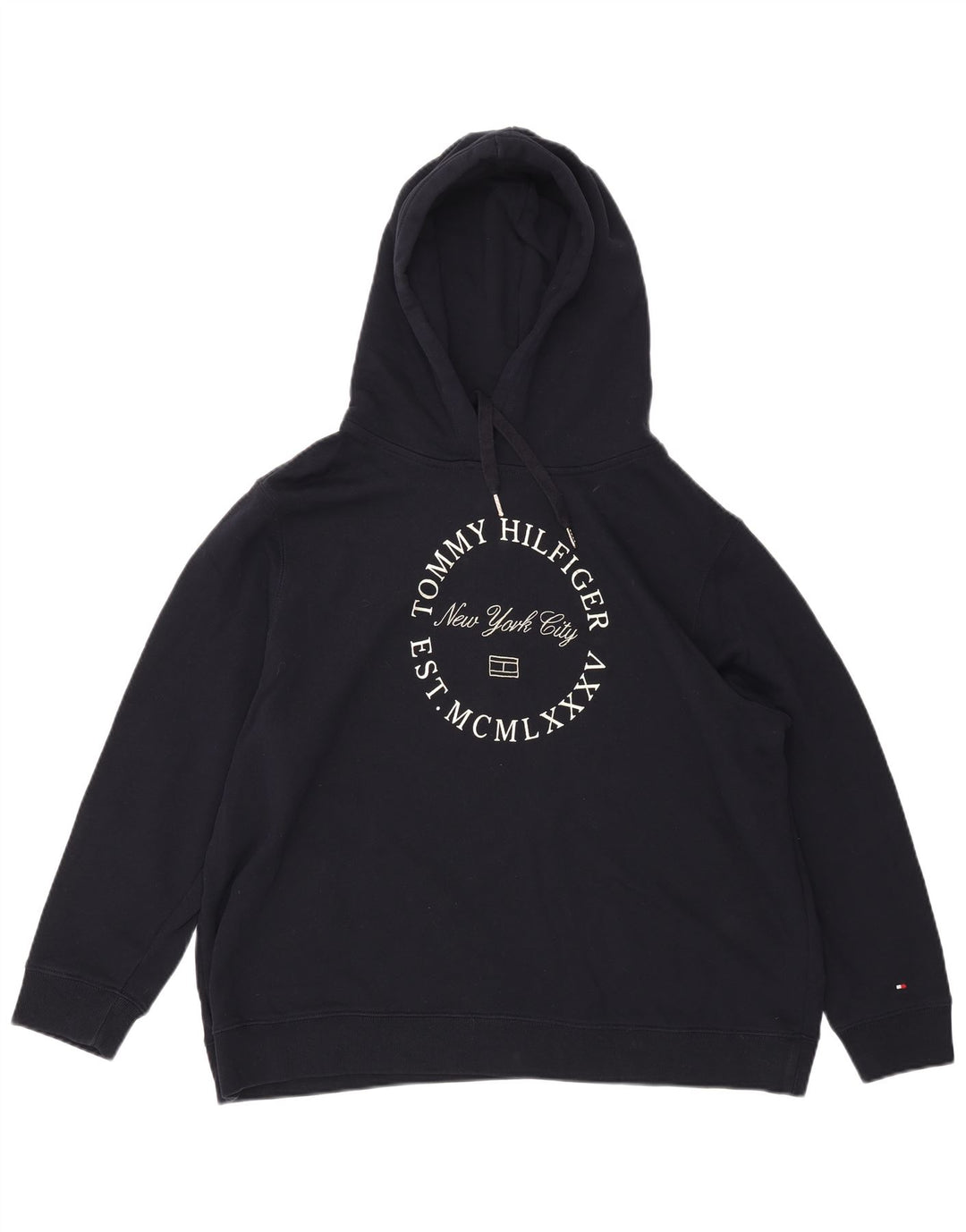 TOMMY HILFIGER Γυναικείο γραφικό φούτερ με κουκούλα UK 22 3XL Navy Blue Cotton