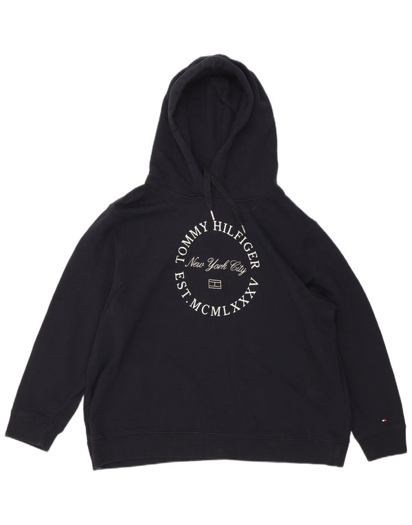 TOMMY HILFIGER Γυναικείο γραφικό φούτερ με κουκούλα UK 22 3XL Navy Blue Cotton