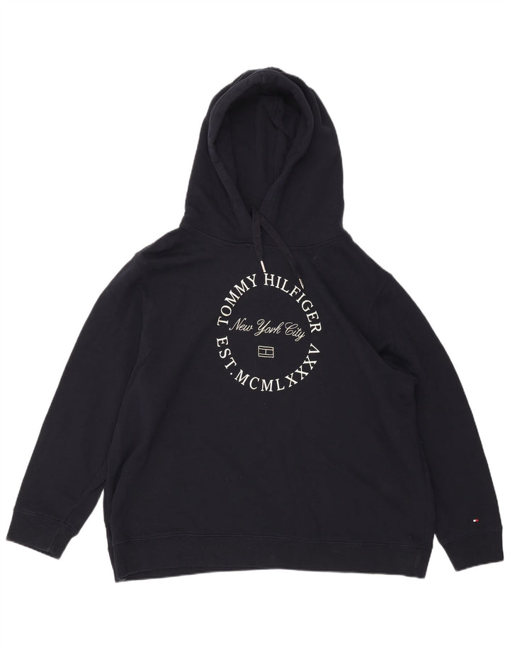 TOMMY HILFIGER Γυναικείο γραφικό φούτερ με κουκούλα UK 22 3XL Navy Blue Cotton
