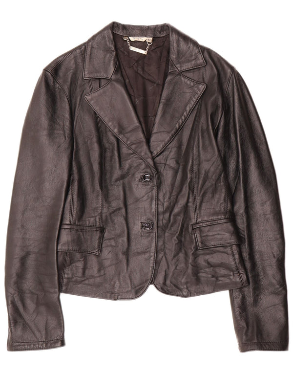 Vintage Γυναικείο Δερμάτινο Σακάκι 2 Κουμπιών IT 42 Μεσαίο Μαύρο Δερμάτινο