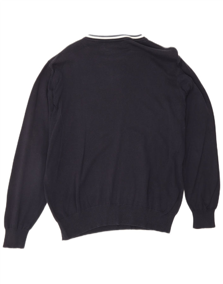 Fred Perry Ανδρικό πουλόβερ με λαιμόκοψη, μεσαίο μπλε ναυτικό βαμβακερό ριγέ