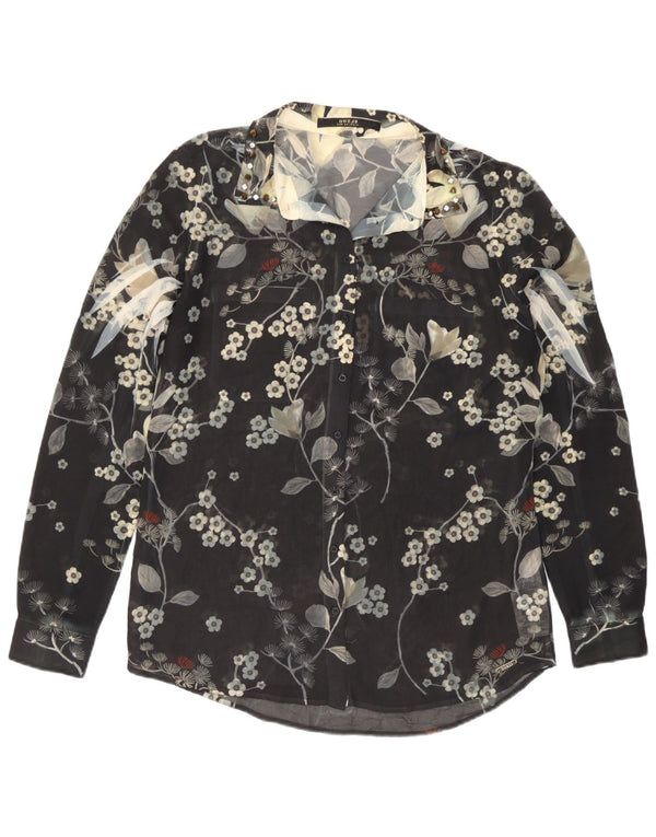Guess Womens See Through Μπλούζα UK 14 Medium Black Floral Polyester