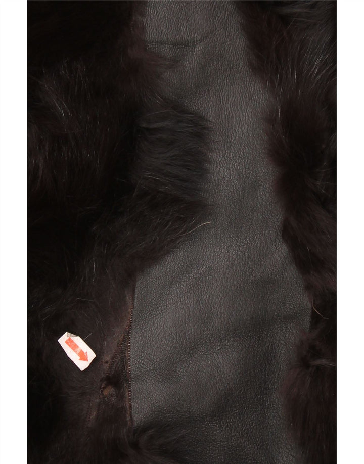 Vintage Γυναικείο Γούνινο Δερμάτινο Μπουφάν UK 14 Medium Μαύρο