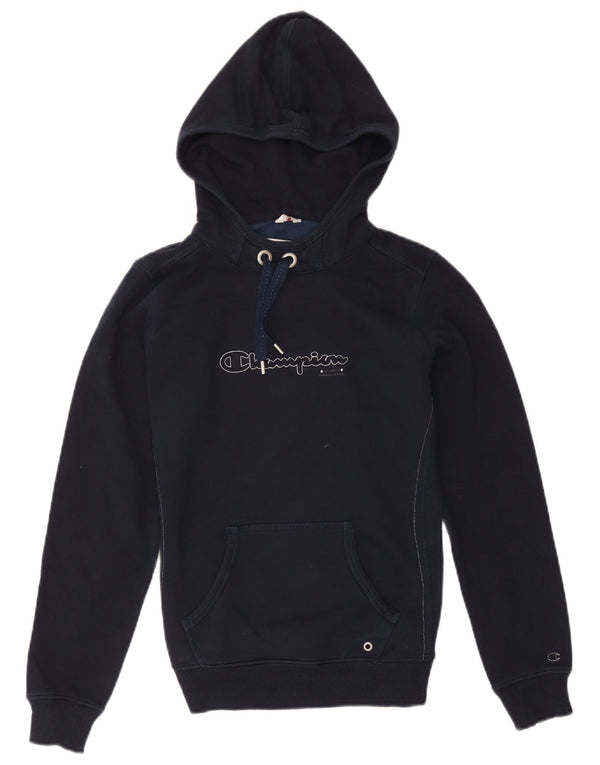 Champion Womens Graphic Hoodie Jumper UK 14 Large Navy Blue
