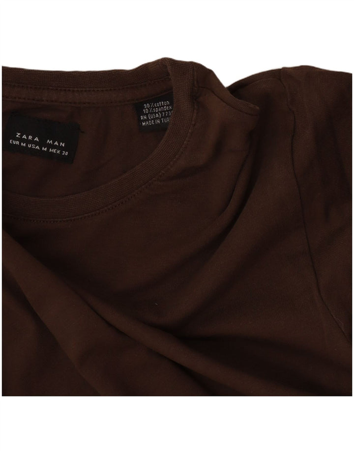 Ανδρικό T-Shirt Zara Τοπ μεσαίο καφέ βαμβακερό