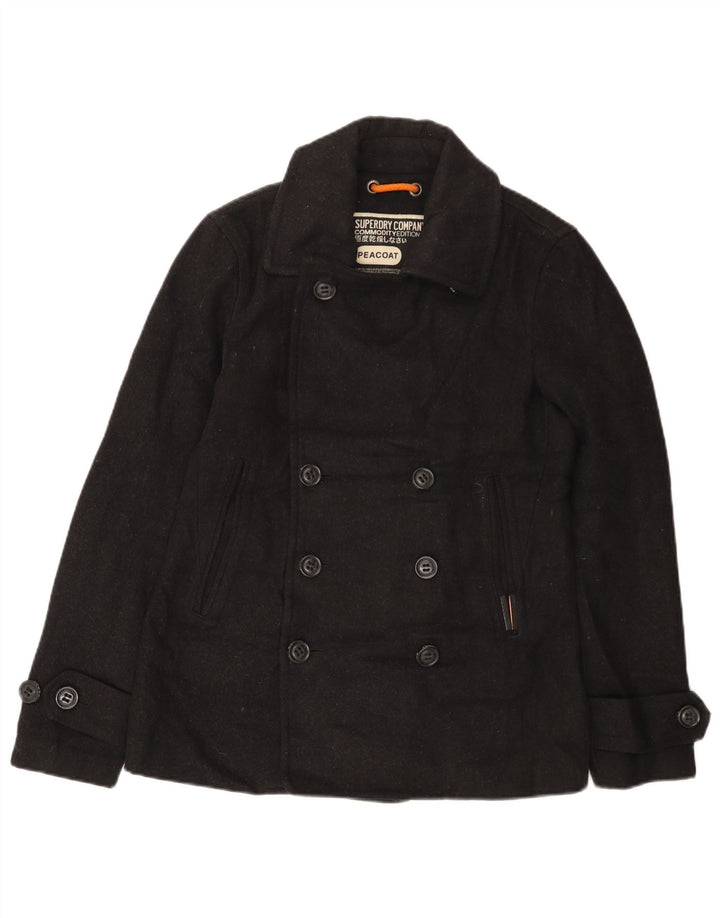 Ανδρικό παλτό SUPERDRY Slim Fit Pea Coat UK 36 Small Black Wool