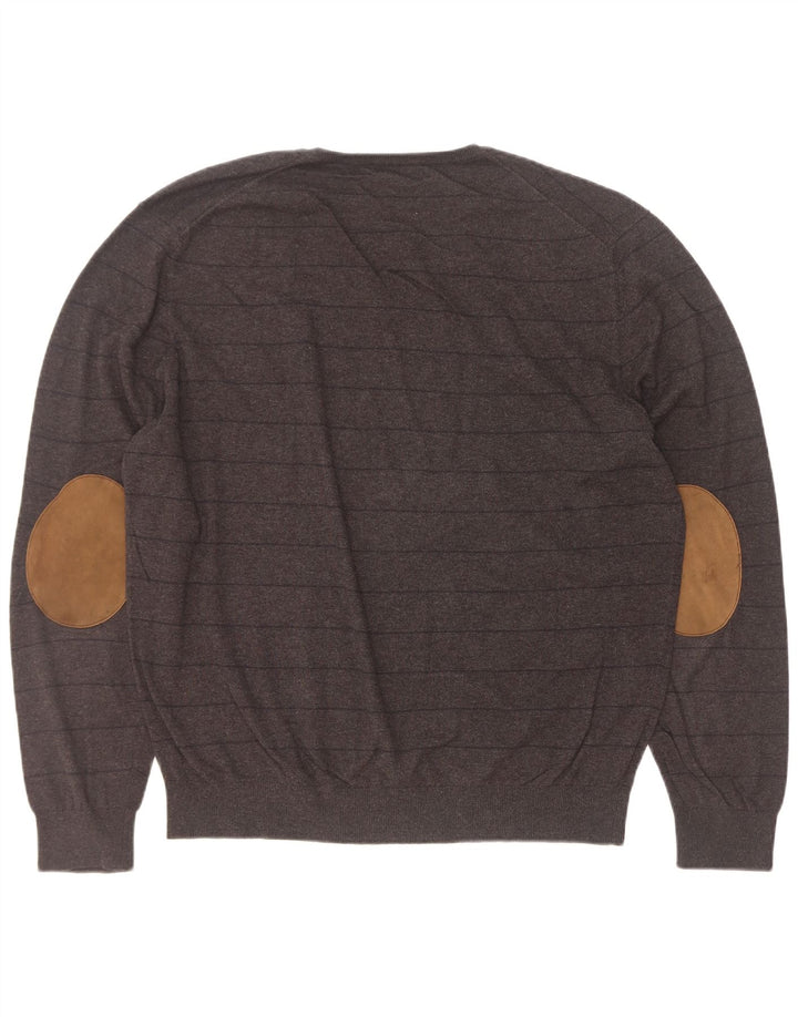 Ανδρικό πουλόβερ Massimo Dutti με V λαιμόκοψη 2XL Μαύρο ριγέ