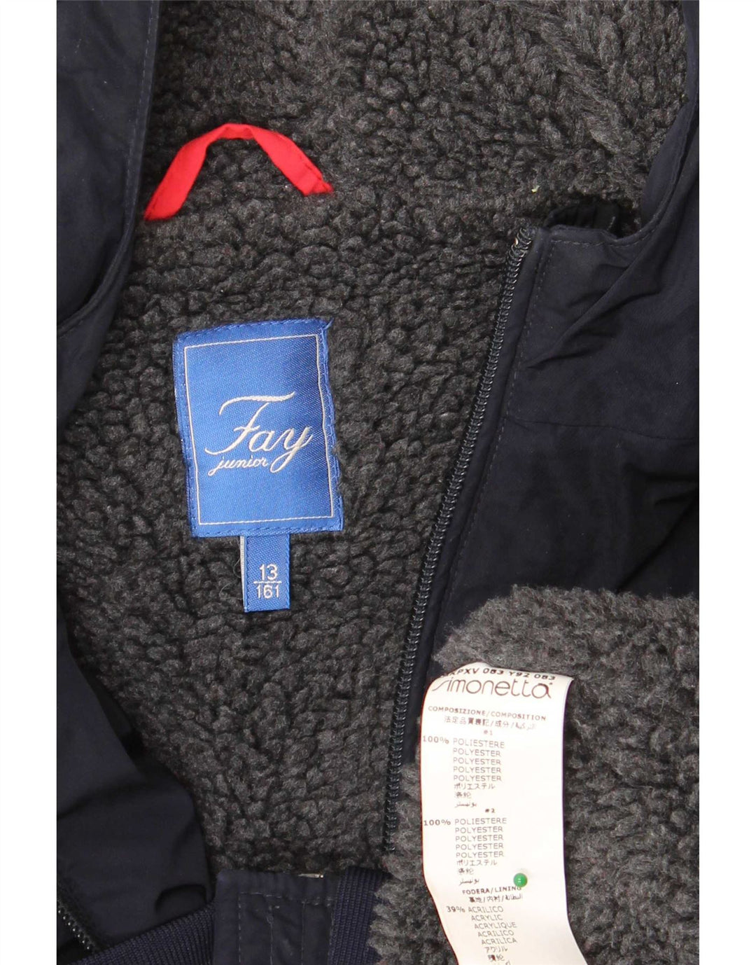 Fay Girls Hooded Bomber Jacket 12-13 Years Navy Blue Polyester