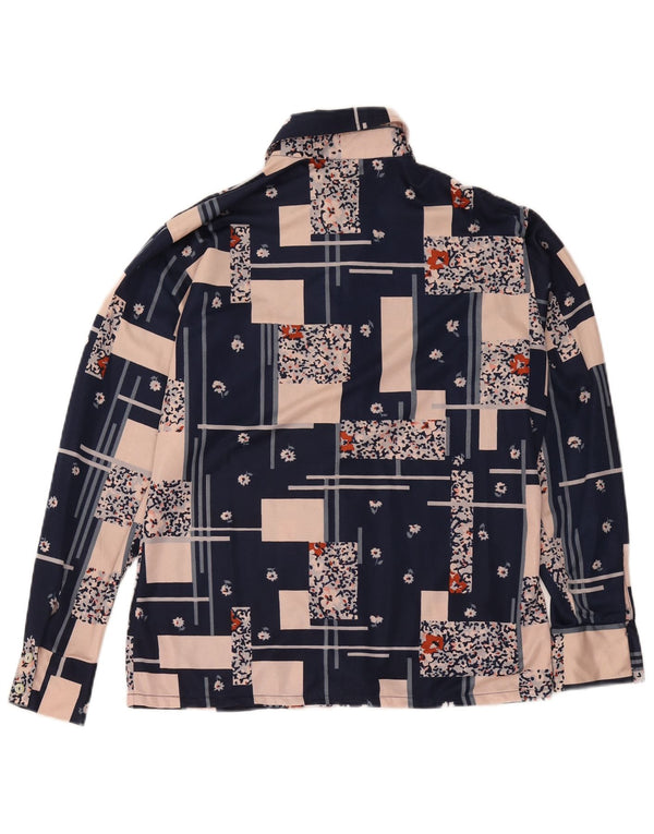 Vintage γυναικείο πουκάμισο μπλούζα UK 14 Medium Navy Blue Patchwork