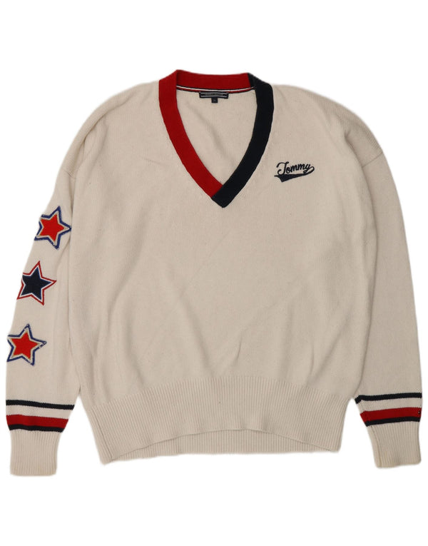 Tommy Hilfiger Ανδρικό γραφικό πουλόβερ με λαιμόκοψη με λαιμόκοψη XL λευκό βαμβακερό