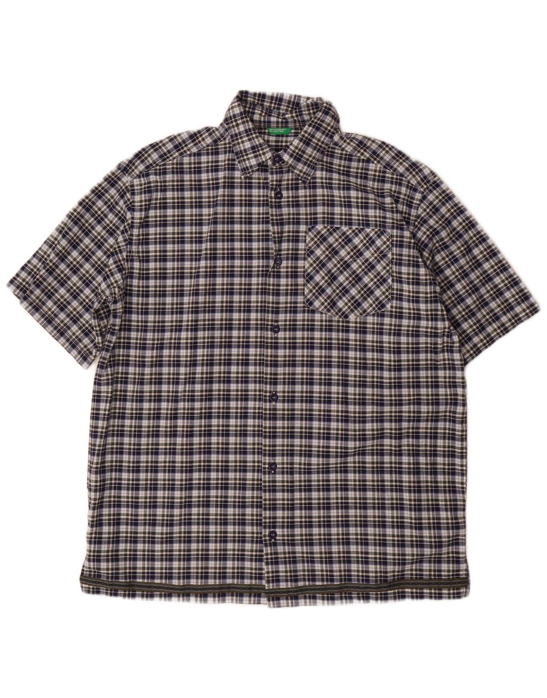BENETTON Αγόρια κοντομάνικο πουκάμισο 11-12 ετών XL Navy Blue Check Cotton