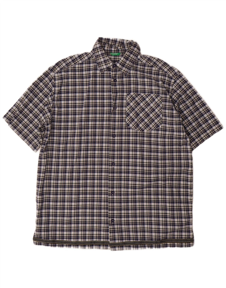 BENETTON Αγόρια κοντομάνικο πουκάμισο 11-12 ετών XL Navy Blue Check Cotton