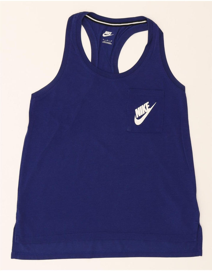 NIKE Womens Vest Top UK 12 Medium Navy Blue Modal Vintage Nike and Second-Hand Nike from Messina Hembry 