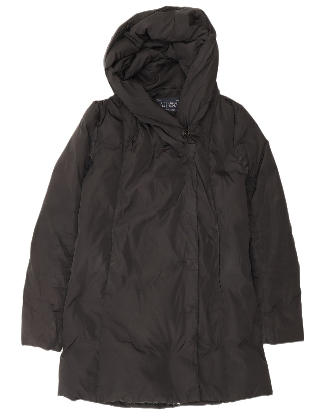 ARMANI JEANS Γυναικείο παλτό με κουκούλα μεγάλου μεγέθους IT 38 XS μαύρο πολυεστέρα
