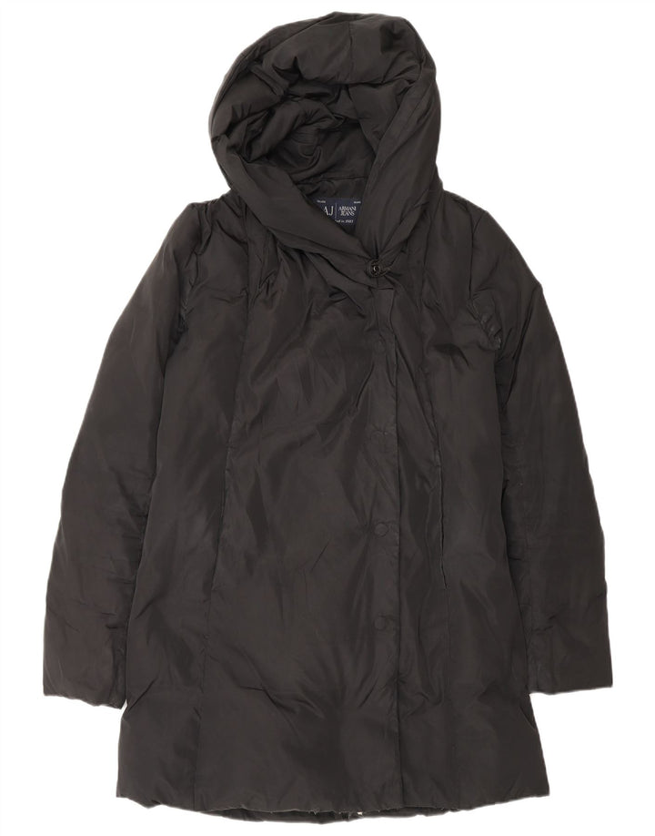 ARMANI JEANS Γυναικείο παλτό με κουκούλα μεγάλου μεγέθους IT 38 XS μαύρο πολυεστέρα