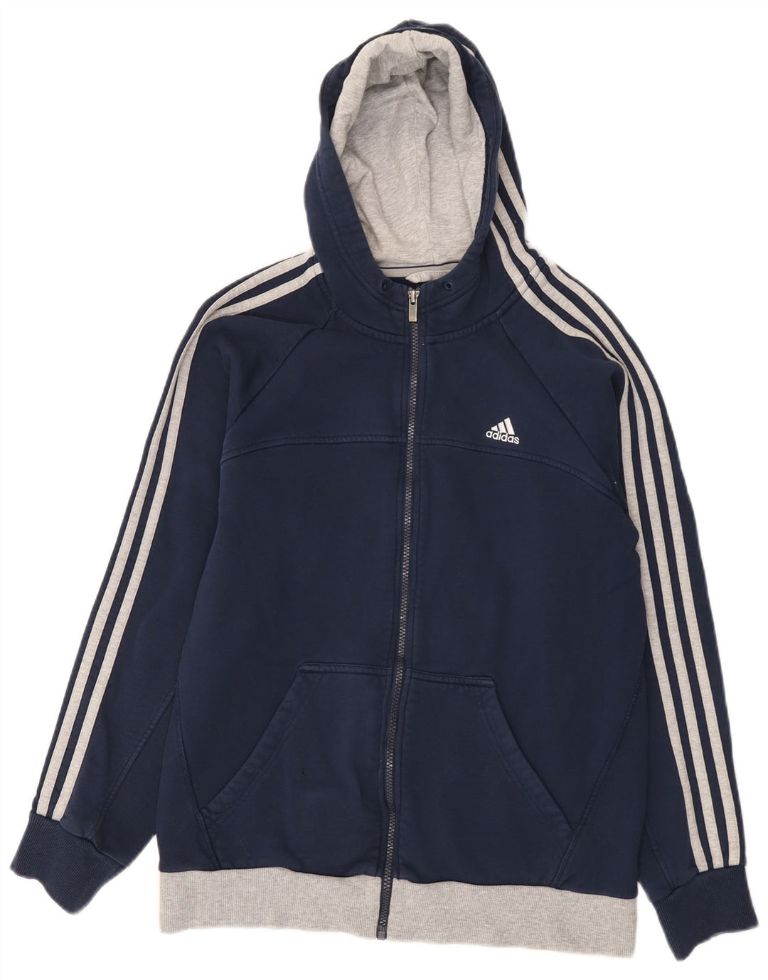 Ανδρικό πουλόβερ με κουκούλα με φερμουάρ Adidas, μεσαίο μπλε βαμβακερό