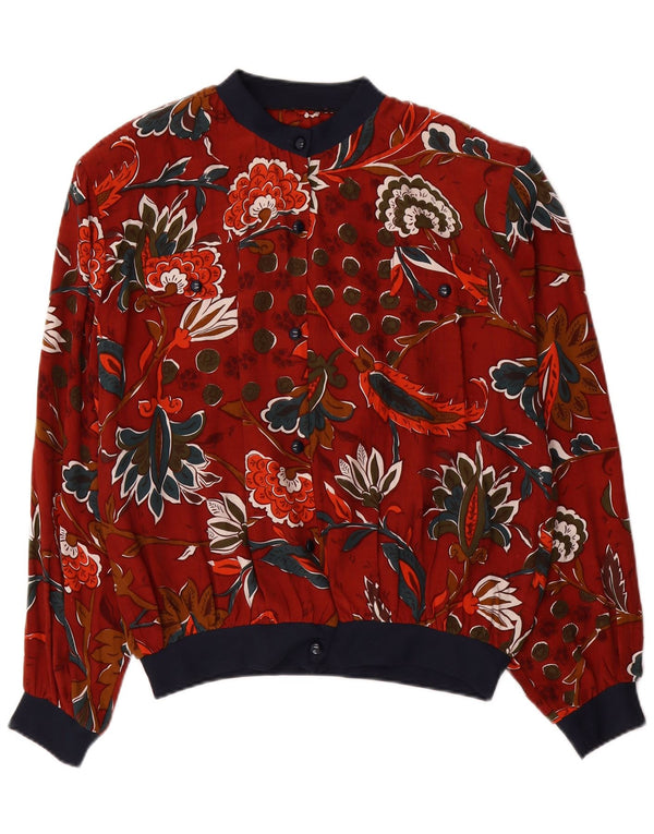 VINTAGE Γυναικείο πουκάμισο Μπλούζα UK 18 XL Κόκκινο φλοράλ βισκόζη