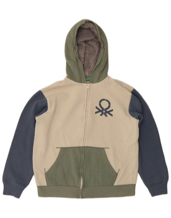 Benetton Boys Zip Hoodie Sweater 11-12 Years 2XL Multicoloured Colourblock