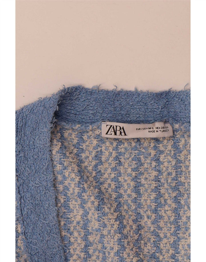 Zara Γυναικείο πουλόβερ ζακέτα υπερμεγέθη UK 14 μεσαίο μπλε γεωμετρικό βαμβάκι