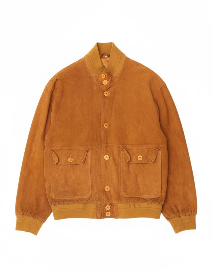 Vintage Ανδρικό Suede Bomber Jacket IT 50 Large Beige Leather