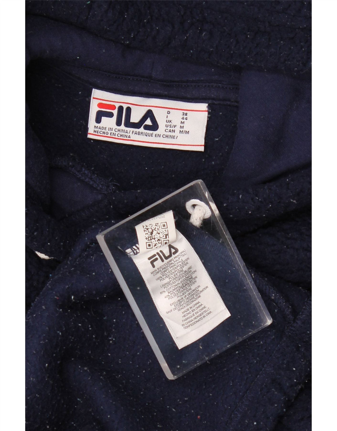 Γυναικεία γραφικά FILA με κουκούλα Fleece Jumper UK 14 Medium Navy Blue Polyester