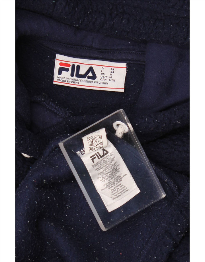 Γυναικεία γραφικά FILA με κουκούλα Fleece Jumper UK 14 Medium Navy Blue Polyester
