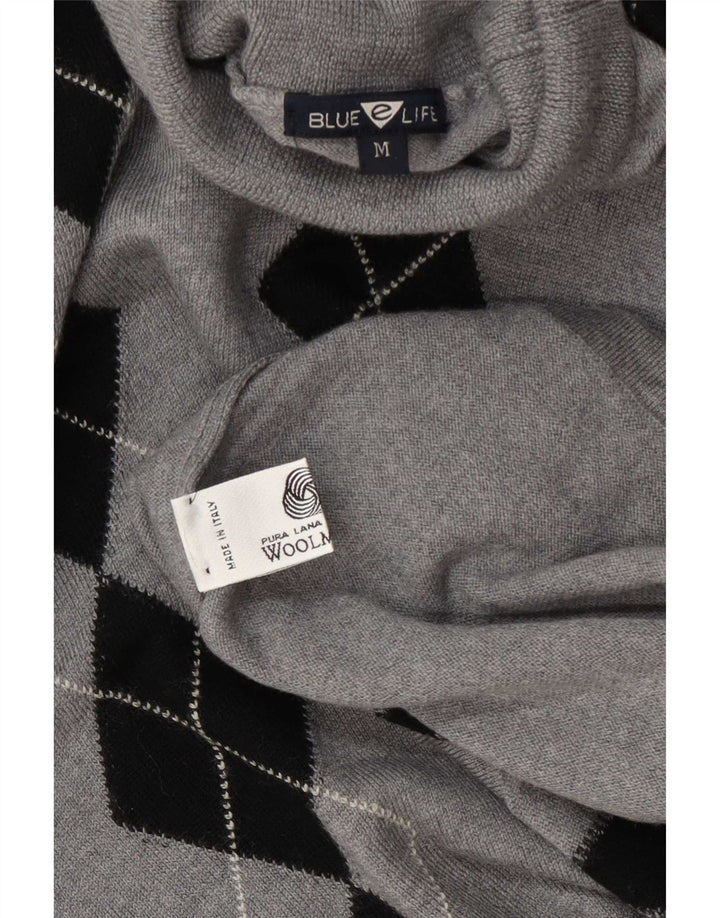 Vintage γυναικείο πουλόβερ με ρολό λαιμόκοψη UK 14 Medium Grey Argyle/Diamond