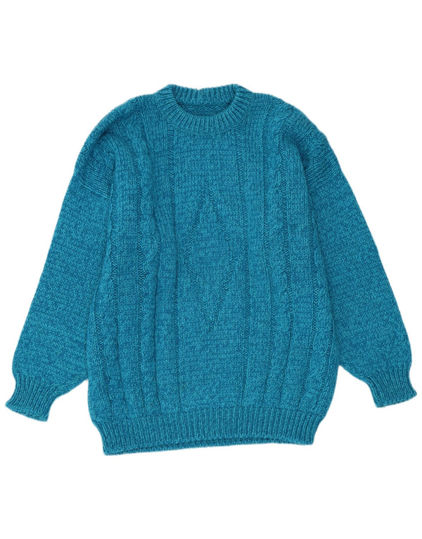 Vintage Mens Crew Neck Jumper Sweater Large Blue Argyle/Diamond