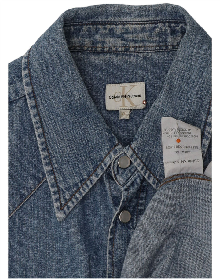 Calvin Klein Jeans Γυναικείο κοντομάνικο τζιν πουκάμισο UK 18 XL μπλε βαμβακερό