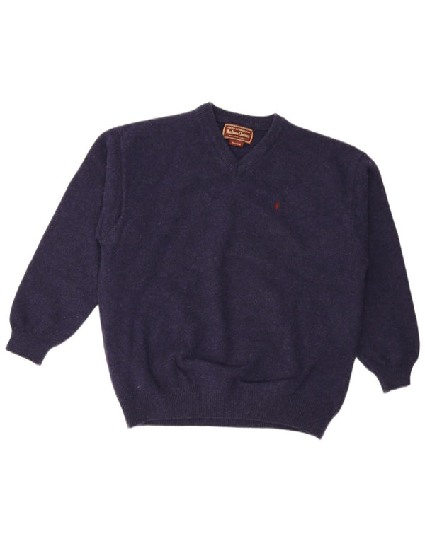 Ανδρικό πουλόβερ Marlboro Classics με V λαιμόκοψη 2XL Μαλλί Navy Blue