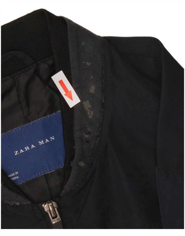 Zara Ανδρικό Bomber Jacket UK 40 Large Navy Blue Polyester