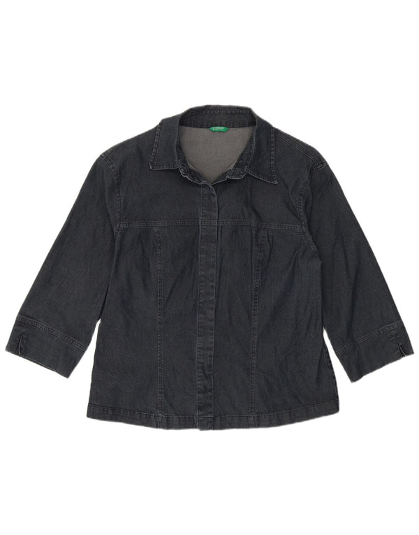 Benetton γυναικείο τζιν μπλουζάκι 3/4 UK 14 μεγάλο navy μπλε βαμβακερό