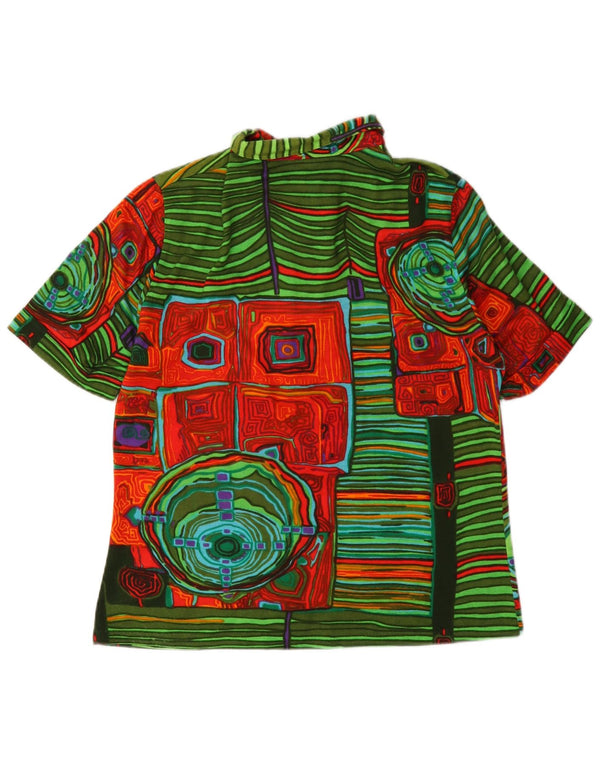 Vintage Womens Polo Shirt UK 14 Medium Multicoloured Geometric