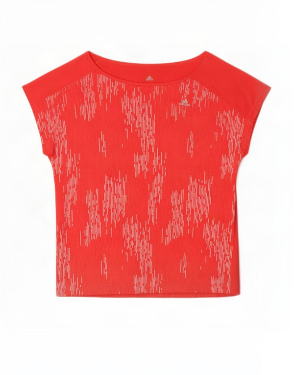 Adidas Γυναικείο γραφικό T-Shirt Climalite Top UK 16/18 Large Red Polyester