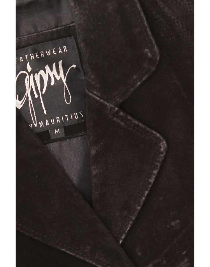 GYPSY Γυναικείο τζάκετ με 3 κουμπιά Suede Blazer UK 14 Medium μαύρο δέρμα