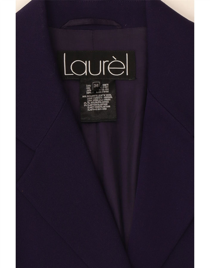LAUREL Womens 3 Button Blazer Jacket EU 36 Small Purple Virgin Wool Vintage Laurel and Second-Hand Laurel from Messina Hembry 