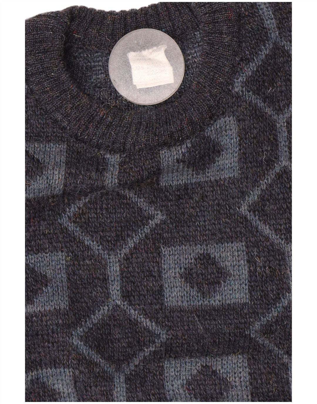 Vintage Ανδρικό πουλόβερ με λαιμόκοψη μεσαίου γκρι γεωμετρικό ακρυλικό