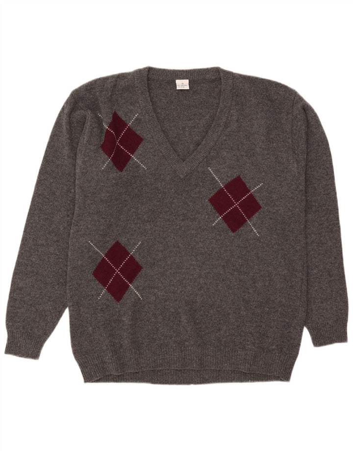 Vintage ανδρικό πουλόβερ με λαιμόκοψη IT 52 Large Grey Argyle/Diamond